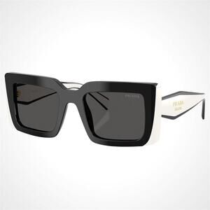 NEW PRADA Sunglasses Black White Talc Gold Symbole Logo Womens Rectangle